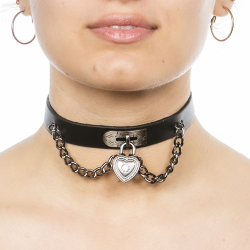 Halsband aus Leder mit herzförmigen Schloss Girls Punk