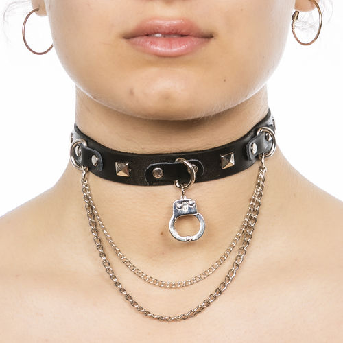 Halsband aus Leder mit Handschellen Girls Punk